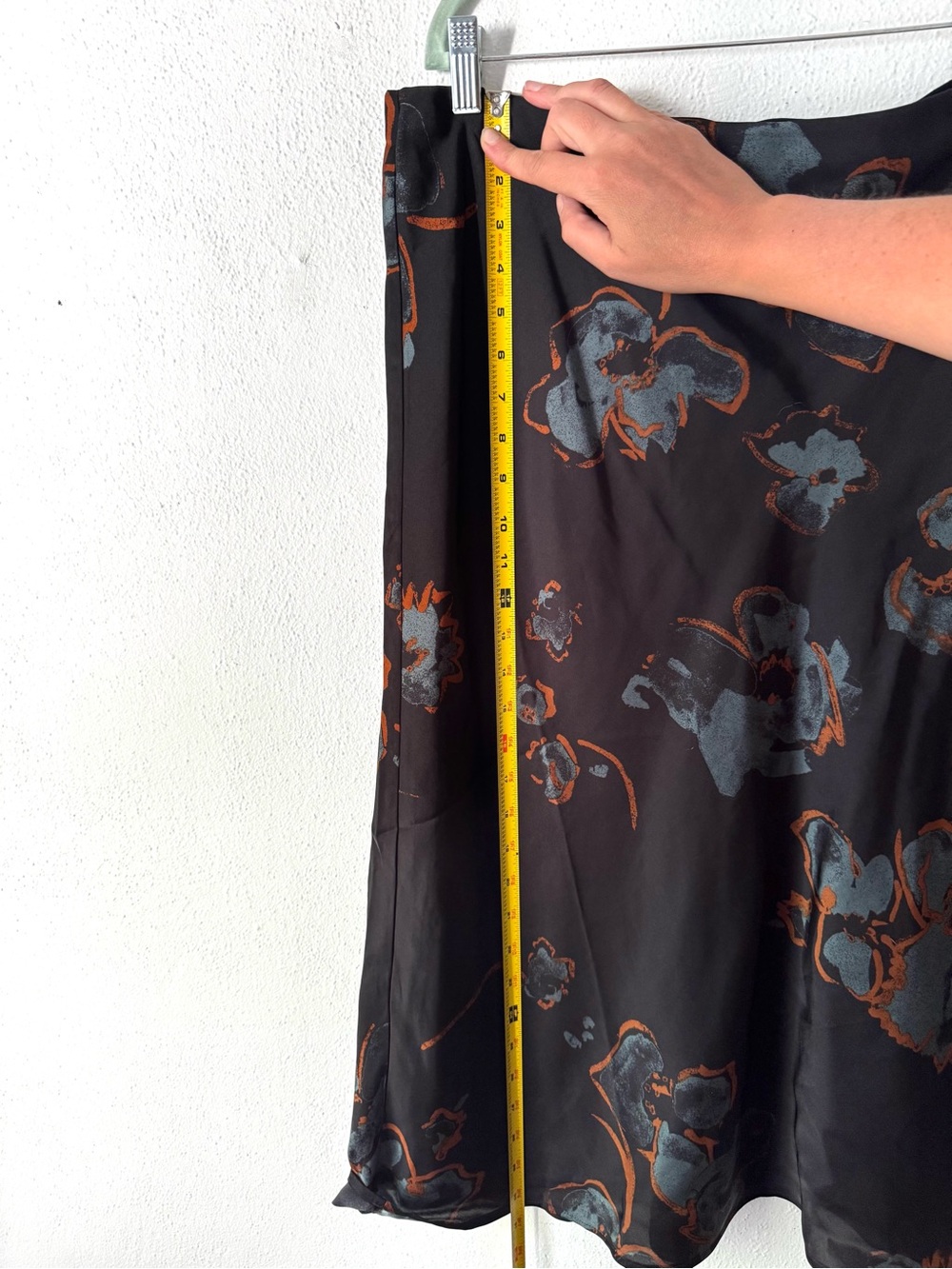 Nordstrom Rack Silky Satin Black Floral A-Line Skirt with Gray & Orange Accents - Picture 4 of 7